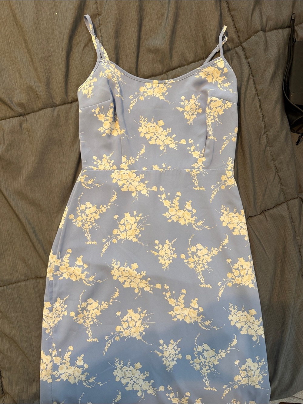 Abercrombie & Fitch Light Blue Mini slip petite S Dress with Cream Floral Print